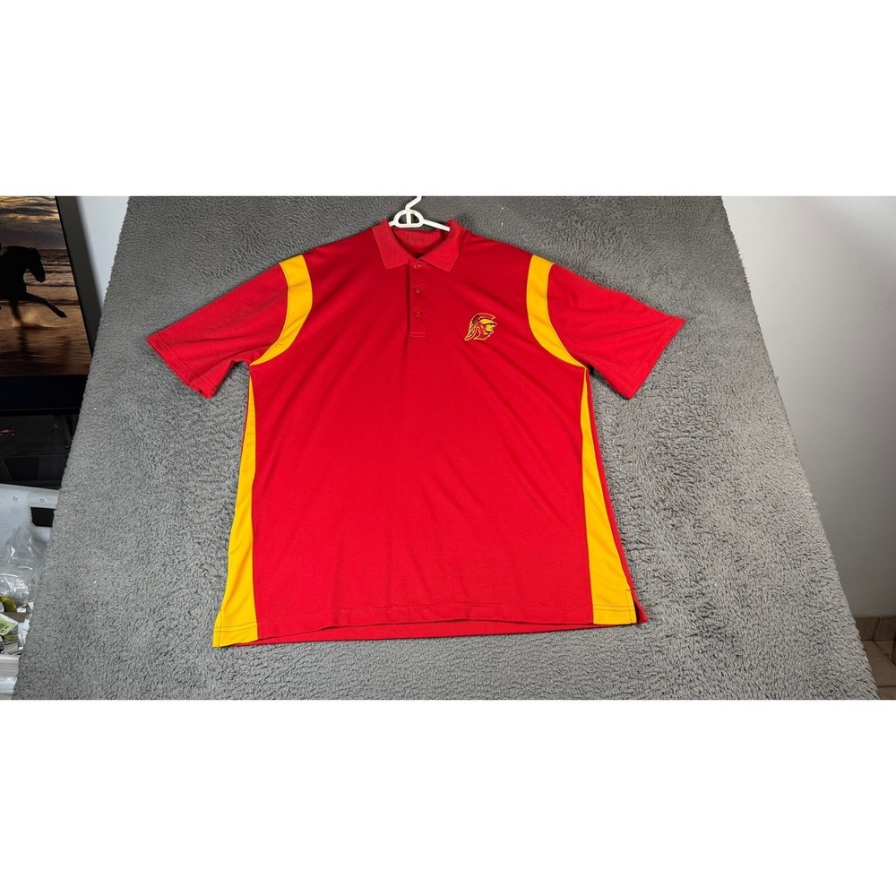 USC Trojans Authentic Apparel Mens XL Red Yellow Short Sleeve Polo Shirt NCAA